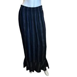 Bryan Emerson Blue & Black Lightweight Wool Blend Modest Maxi Skirt One Size S-L